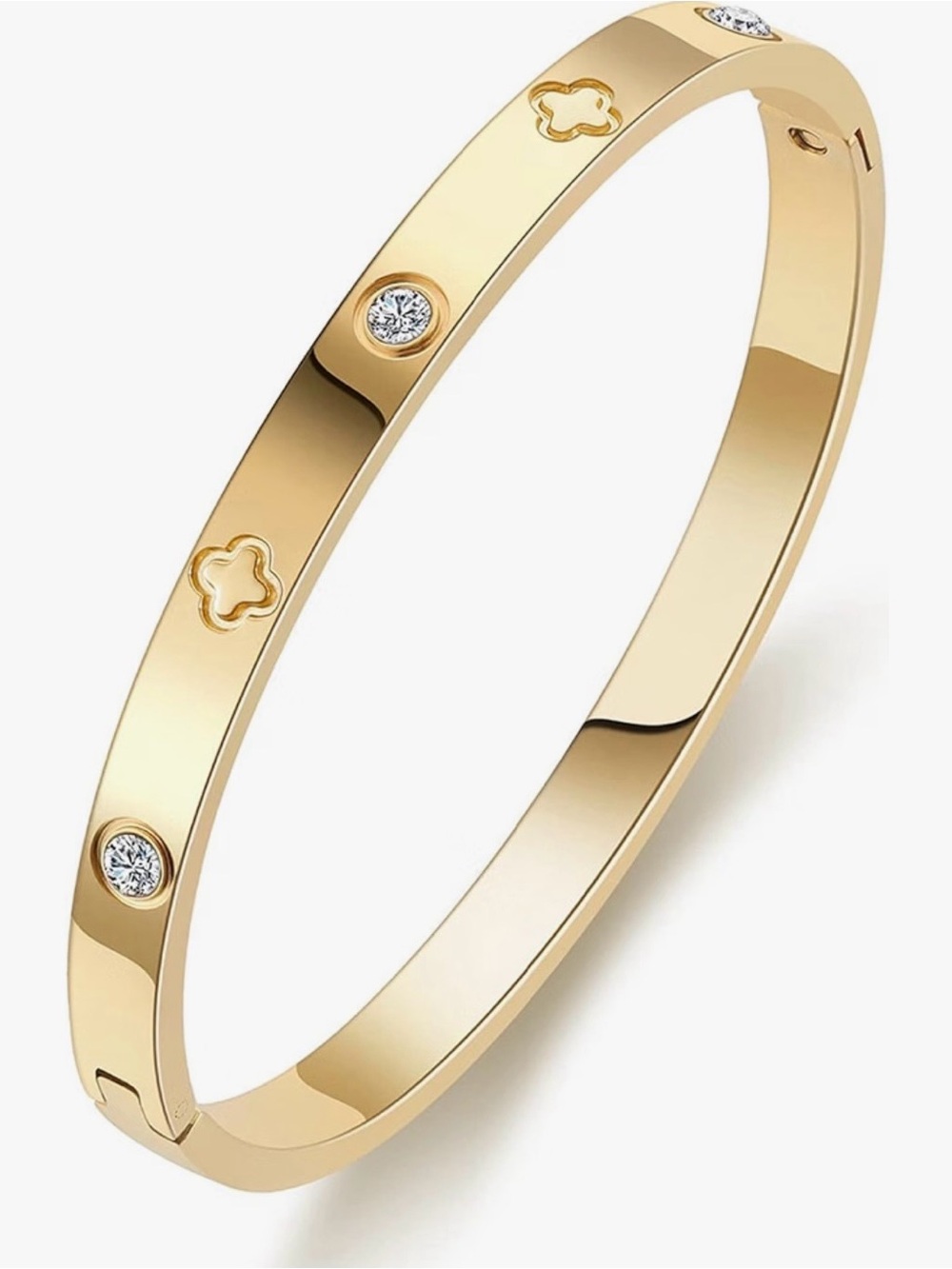 Gold Plated Women's Bangle Bracelet with Crystal Accents CARTIER LOVERS!